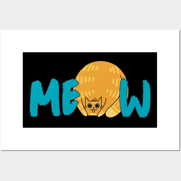 Cute Fat Cat Meow Blue Graphic Wall Art by Art by Biyan